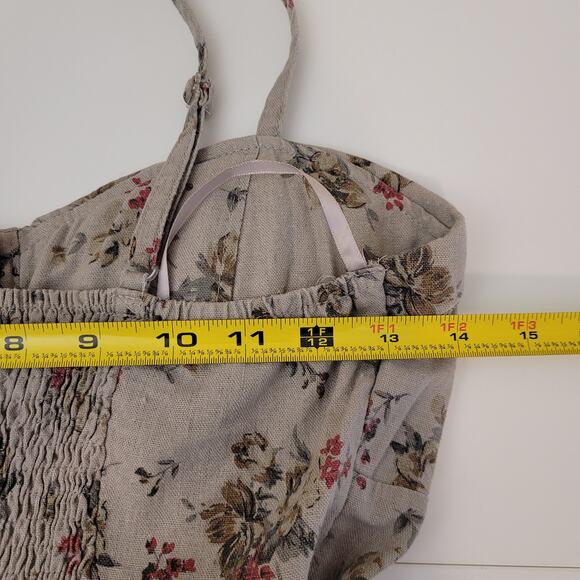 Deb Juniors Floral Dress L Belted Smocked Back Padded Bra Linen/Cotton - Picture 5 of 7